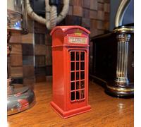 OUTOUR Miniature British Red Telephone Booth Model - Handmade Iron K6 Phone Box Replica Vintage London Icon Figurine for Home, Office, or Gift Décor