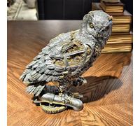 OUTOUR Steampunk Owl Statue 11.6 Inch H Metallic Silver Gold Gothic Collectible Animal Figurine Wisdom Gift Owl Sculpture Home Office Decor Living Room Tabletop Display