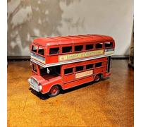 OUTOUR Vintage London Bus Model - Handmade Iron Double-Decker Routemaster Replica Red City Sightseeing Bus Figurine for British Decor, Collectors, and Gift Display