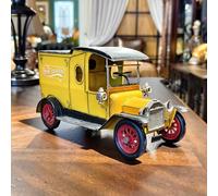 OUTOUR Vintage Yellow Delivery Truck Model - 1910s Home Delivery Van Replica, Handcrafted Metal Collectible Car Figurine Antique Industrial Decor for Office, Shelf, or Gift for Collectors