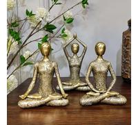 OUTOUR Yoga Figurines Set of 3 Meditation Zen Statues Spiritual Home Decor for Living Room Bedroom Shelf Desk Office Buddhism Inspired Sculpture
