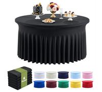 Outpain 6 Pack Black Round Spandex Tablecloth for 60 Inch/5FT Tables - Stretchy Table Cloth with Skirt, Wrinkle-Free Fitted Cloth for Wedding Vendor, Banquet & Graduation Decor (120" Round)