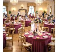 Outpain 6 Pack Spandex Burgundy Round Tablecloths for 60in Tables, 120Inch Stretchy Fitted 5FT Round Table Clothes,Wrinkle Free Table Cover with Skirt for Wedding Party Dining Banquet