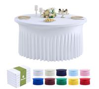 Outpain 6 Pack Spandex White Round Tablecloths for 60in Tables, 120Inch Stretchy Fitted 5FT Round Table Clothes,Wrinkle Free and Thick Table Cover for Wedding Party Dining Banquet