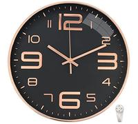 Outpicker Wall Clock No Ticking Noise 30 cm Modern Quartz Silent Wall Clock Sweeping Second for Living Room Children's Room Kitchen Outdoor (Black Rose Gold 3D) (OP005)