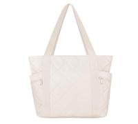 Outplea 16L Small Tote Bag for Women, Multipockets Modern 15.6" Laptop Work Bag, Quilted Puffer Handbags Carry On Bags for Beach Commute, Beige