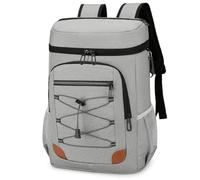 Outplea 25L Soft Cooler Backpack with Bottle Opener, 24-Can Large Insulated Picnic Bag, Leakproof Thermal Rucksack for Camping Beach BBQ Lunch, Grey