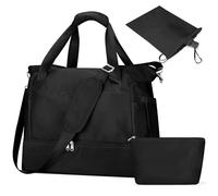 Outplea 32L Travel Duffle Bag with Toiletry Bag, Overnight Weekender Bags with Shoe Compartment & Wet Pocket, Womens Gym Tote for Dance, Hospital Bag, Black