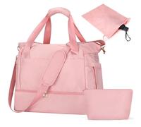 Outplea 32L Travel Duffle Bag with Toiletry Bag, Overnight Weekender Bags with Shoe Compartment & Wet Pocket, Womens Gym Tote for Dance, Hospital Bag, Pink