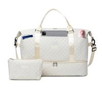 Outplea 50L Travel Duffel Bag Women, Large Weekend Overnight Holdall Bag with Toiletry Pouch, Maternity Hospital Bags with Shoe Compartment & Wet Pocket, White