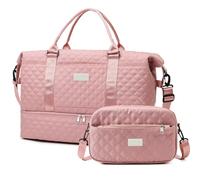 Outplea 55L Lightweight Travel Duffle Bag with Shoe Compartment, Large Weekender Bag with Wet Pocket, Overnight Bag for Women, Holdall Bag with Toiletry Bag for Fitness Yoga Swim Gift, Pink