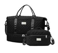 Outplea 55L Lightweight Travel Duffle Bag with Shoe Compartment, Large Weekender Bag with Wet Pocket, Overnight Bag for Women, Holdall Bag with Toiletry Bag for Fitness Yoga Swim Gift, Black