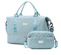 Outplea 55L Lightweight Travel Duffle Bag with Shoe Compartment, Large Weekender Bag with Wet Pocket, Overnight Bag for Women, Holdall Bag with Toiletry Bag for Fitness Yoga Swim Gift, Blue