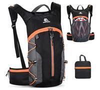 Outplea 6L Foldable Cycling Backpack, Ultralight Waterproof Bike Rucksack with Reflective Strips and Helmet Holder, Hydration Backpack for Motorcycle MTB, Black and Orange