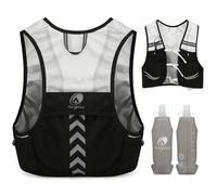 Outplea Lightweight Running Vest with 2pcs 500ml Soft Water Bottles, Hiking Hydration Water Pack for Men Women, Adjustable Reflective Running Hydration Backpack for Race Marathon Cycling, Black