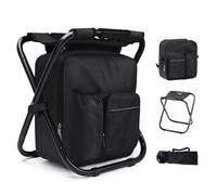Outplea Portable Fishing Stool with Removable 15L Cooler Backpack, Foldable Caming Chair Backpack 160kg Max Load, Black