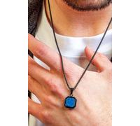 Outrage London Men's Black Lapis Lazuli Personalised Pendant Cuban Necklace | Size: 18 inches Outrage London Black 18 inches