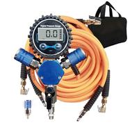 Outran High Flow 4 Tyre Inflation System, 300 PSI Flexible Hybrid Air Hose System, 4 Closed Flow Tyre Inflator Set, Digital Tyre Pressure Gauge