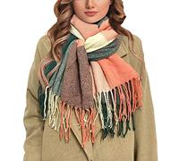 Outrip Womens Big Grid Winter Warm Lattice Large Scarf Stylish Plaid Blanket Long Shawl Wrap (Pink-Green)