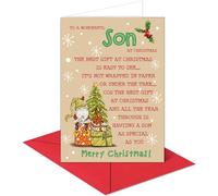 OutsatalinX Christmas Card for Son - Son Christmas Card with Envelopes, Funny Christmas Greeting Cards, Holiday Cards, Christmas Gifts for Son, Stocking Stuffers, Christmas Presents from Mom & Dad