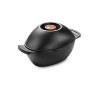 Outset 76495 Cast Iron Seafood and Mussel Pot with Lid for Empty Shells, 2.5 Quart, Black