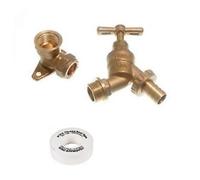 Outside 1/2" BSP Garden Hose Union Bib Tap Kit with 15mm Wing Back Elbow & Free PTFE Tape