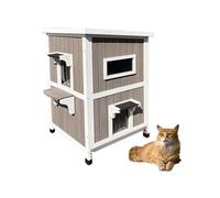 Outside Cat House Weatherproof with Escape Door Wooden Two-Story Feral Cat Shelter with Openable Roof, for Cats, Small Animals, Feral Cats