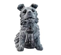 Outside Dog Statue with Solar Lantern Garden Animal Figurines