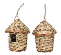 Outside Grass Bird Houses, Parrot Hut Straw Hatching Cave, Breeding Nest for Parrots, Canaries, or Cockatiels, Eco Friendly Natural Material, Easy Design for Backyard, Garden, or Indoor Aviary