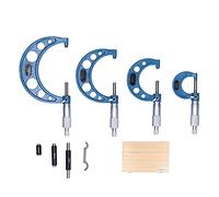 Outside Micrometer High Accuracy Measuring Tool Set 4Pcs 25mm 50mm 75mm 100mm Precision Metal Micrometer with Wooden Storage Box for Engineers Mechanics Machinists