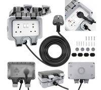 Outside Sockets Waterproof Double Socket, IP66 Double Outdoor Socket 10M Extension Lead with Lockable Cover, LED Indicators, Wall Electrical Outlet 13Amp 2 Gang Storm Switched Power Box External Plug