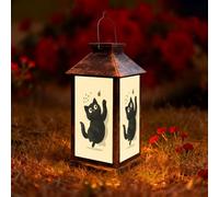 Outside Solar Lanterns Doodle Black cat Fish Playing cat Hand Drawing Hanging Solar Powered Lantern Outdoor Waterproof Garden Lights Balcony Wall Patio Camping Table Lamp Gifts for Women Homeowner