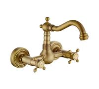 Outside Tap for The Garden,G1/2 Wall Mounted Taps Classical Brass Kitchen Faucet Dual Handle Holes Cold and Hot Water Rotatable Mixer