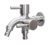 Outside Tap for The Garden,Wall Mounted Taps Double Faucet Mount Washing Machine Mop Multi-Function Outdoor Balcony Bathroom(Silver 1)