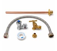 Outside Tap Kit - WRAS Approved Garden Tap Kit with Self-Cutting Tap, Double Check Valve, 350mm Through-Wall Flange, 400mm Flexible Connector & PTFE Tape - Easy DIY Outdoor Tap Kit Install
