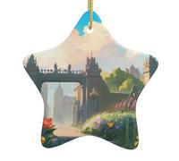Outside The Castle Gate Christmas Ceramic Star-Shaped Pendants, All with Holes Punched and Gold Wire Ropes for Easy Hanging