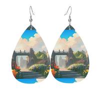 Outside the Castle Gate Leather Earring. Stylish teardrop shape, perfect for women, and a great decorative choice for parties and holidays.