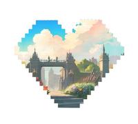Outside The Castle Gate Print Building Brick Block Puzzle - Heart Shaped Picture Puzzles, Wooden Picture Jigsaw Puzzles