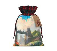 Outside the Castle Gate Print Christmas Drawstring Bags Snack Wrap, Reusable Holiday Treat Sacks for Presents S
