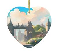 Outside The Castle Gate Printed Heart-Shaped Ornaments, Ceramic Christmas Ornaments, Suitable for Holiday Parties, Souvenirs.