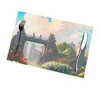 Outside The Castle Gate Set Of 6 Patterned Placemats, Kitchen Placemats, Party Table Decoration Setting, 18 X 12 Inches