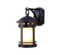 Outside Wall Light, Black Finish Oriental Tradition Wall Lamp with White Glass Lampshade，Outdoor Waterproof Wall Lights Fixtures for Villa, Exterior Walls