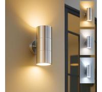 Outside Wall Lights Mains Powered, 3 CCT GU10 Bulbs Up Down Outdoor Wall Sign Light, Stainless Steel IP44 Waterproof External Wall Lights, Exterior Wall Sconce for Patio, Garden, Front DoorGarage