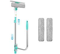 Outside Window Cleaner U Shaped Extendable Squeegee For Window Cleaning Detachable Rotatable Enlarged Glass Squeegee from Inside with 2 Pcs Wiping Cloth Replacement, Clean Outside From Insid