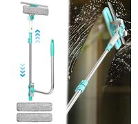 Outside Window Cleaner U Shaped Extendable Squeegee for Window Cleaning Detachable Rotatable Enlarged Glass Squeegee from Inside with 2 Pcs Wiping Cloth Replacement for Kitchen