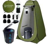 Outsmart Gadgets Outdoor Portable Toilet Set with Camping Night Lantern, Folding XL Toilet, Pop Up Privacy Tent and Carry Bags, Day and Night Multipurpose Potty, Washable and Foldable for RV Travel
