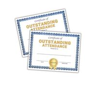 Outstanding Attendance Certificate 30pk 8.5x11” for The Year Perfect Adult Sunday School for Students Class On Time Punctuality Blue Border