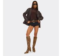 Outstanding Pointed Toe Knee High Heeled Boot In Leopard Print Faux Leather, Women's Size UK 5