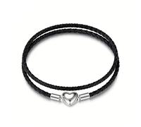 OutstandLong 3mm Double Red Leather Charm Bracelet Heart Barrel Snap Clasp Handmade Braided Wristband fit Pandora European Charm Bead DIY Jewelry 13.8", 15 Inches, Leather, no gemstone