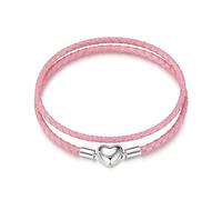 OutstandLong 3mm Double Red Leather Charm Bracelet Heart Barrel Snap Clasp Handmade Braided Wristband fit Pandora European Charm Bead DIY Jewelry 13.8", 15 Inches, Leather, no gemstone